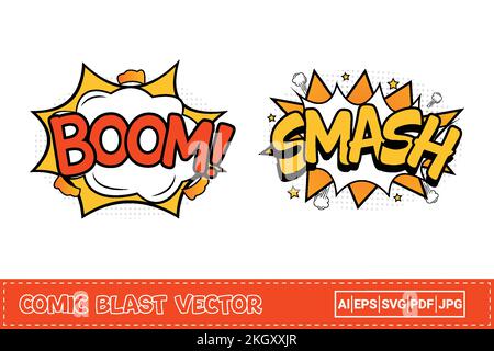 Boom comic blast with red, white, and yellow color. Smash comic explosion with yellow and white color. Comic burst with colorful boom and smash. Boom Stock Vector
