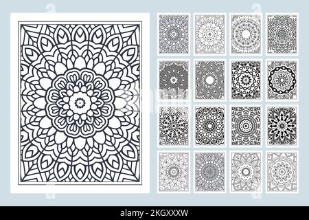 Mandala coloring page KDP interior. Mandala pattern set vector. Flower pattern vector. Black and white flower pattern vector. Mandala coloring page il Stock Vector