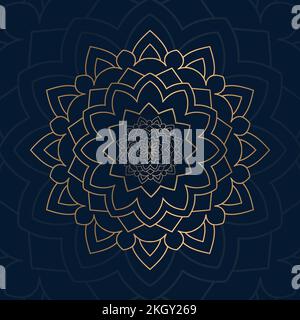 Luxurious golden mandala vector. Mandala ornament on a dark blue background, golden pattern. Decorative golden mandala background. Luxurious decoratio Stock Vector