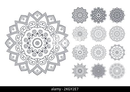 Mandala coloring page bundle. Mandala flower pattern set vector. Mandala line art vector. Flower pattern vector. Black and white mandala pattern. KDP Stock Vector