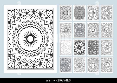 Mandala KDP interior. Mandala coloring page bundle. Mandala line art vector. Flower pattern vector. Black and white flower pattern coloring page. Mand Stock Vector