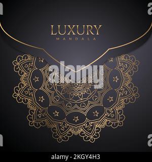 Decorative golden mandala pattern. Luxurious decoration. Mandala ornament on black background. Metallic golden pattern. Mandala pattern with metallic Stock Vector