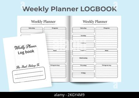 Weekly planner KDP interior. Weekly work list journal template. Weekly planner logbook template. KDP interior notebook. Work list planner template. KD Stock Vector