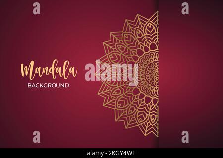 Luxurious mandala ornament background with golden pattern. Luxurious golden mandala vector. Decoration Arab-style mandala pattern on a red background. Stock Vector