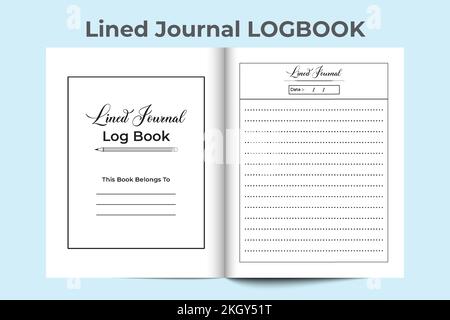 KDP interior lined journal notebook. Lined journal log book with a pencil. KDP interior log book. Diary interior template. Tasklist diary template. Li Stock Vector