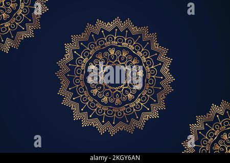 Decoration Arab-style mandala pattern on a blue background. Luxurious golden mandala vector. Luxurious mandala ornament background with golden pattern Stock Vector