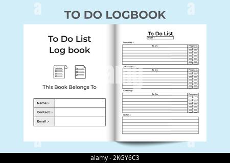 To do list logbook and Task tracker. To do list notebook KDP interior. Journal tracker Log Book. Task planner notebook. KDP interior to do list logboo Stock Vector