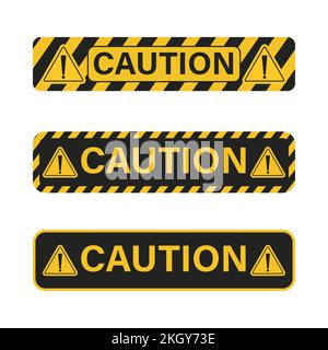 Caution danger sign set with yellow and black color. Warning sign for police, accident, under construction, website. Vector danger sign collection. Ca Stock Vector