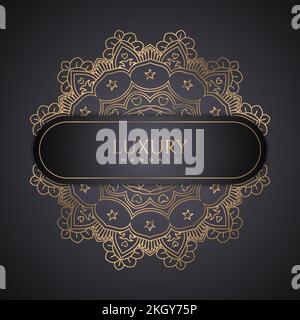 Mandala ornament on a black background. Luxurious golden mandala vector. Mandala pattern with gold color. Invitation card. Golden pattern. Luxurious d Stock Vector
