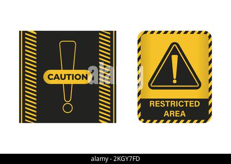 Caution sign set with black and yellow warning. Restricted area, caution sign with yellow and black color. Caution sign for police, accident, under co Stock Vector