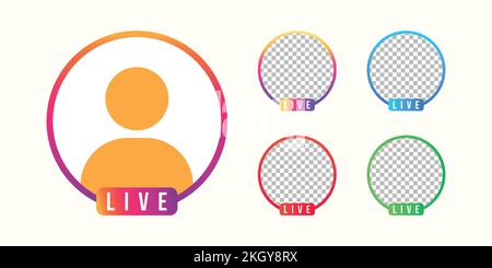 Live social media icon avatar. Live video streaming. Transparent Placeholder. Live Icon Interface. Video streaming colorful gradient. Live streaming o Stock Vector