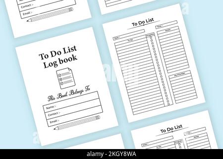 To-do list KDP interior. Time management journal. KDP interior work list notebook. To-do list logbook and Task tracker. Task planner notebook. Daily c Stock Vector