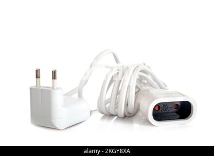 extension cable in front of white background Stock Photo