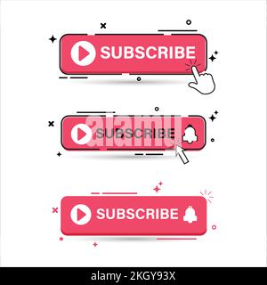 Subscribe button set with red color. Subscribe button flat design collection. Stylish red color button collection for social media posts. Subscribe bu Stock Vector