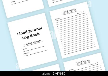 Lined journal KDP interior. Lined journal template. Lined journal work list notebook template. KDP interior log book. KDP interior lined journal noteb Stock Vector