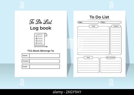 To-do list KDP interior. Task planner log book. Daily checklist planner. KDP interior work list notebook. Time management notebook. To-do list journal Stock Vector