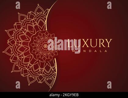 Luxurious mandala ornament background with golden pattern. Decoration mandala pattern on a red background. Luxury decoration mandala. Luxurious golden Stock Vector