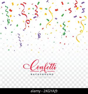 Realistic multicolored confetti vector for the festival. Confetti and tinsel falling background. Colorful confetti isolated on transparent background. Stock Vector