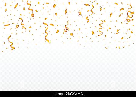 Confetti vector for the festival background. Golden party element ribbon and confetti falling. multicolor confetti isolated on transparent background. Stock Vector