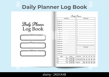 KDP interior daily planner journal. Daily routine planner notebook interior. Daily schedule journal KDP interior. Daily planner log book template. Wor Stock Vector