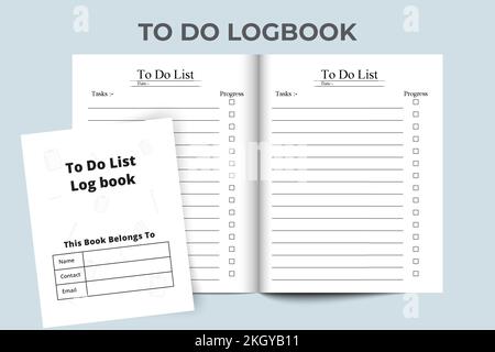 To do list logbook KDP interior. Tasklist line art vector. To do task log book. To do list logbook and Task tracker. Task planner notebook. KDP interi Stock Vector