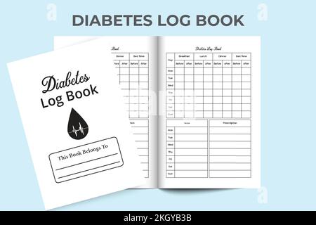 Diabetes log book KDP interior. Weekly diabetes checker notebook. Medical log book and diabetes tracker KDP interior. Medical tracker log book. KDP in Stock Vector