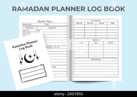 Ramadan information notebook KDP interior. KDP interior logbook. Ramadan meal planner and experience tracker journal template. Fasting and ramadan act Stock Vector