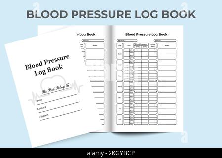 KDP interior Blood pressure log book. Blood pressure journal and Pulse tracker. KDP interior log book. Blood pressure tracker. KDP interior Blood pres Stock Vector