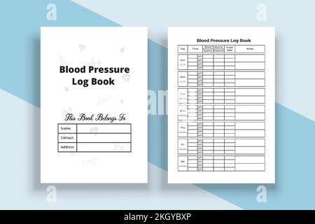 KDP interior Blood pressure log book. Blood pressure journal and Pulse tracker. KDP interior log book. Blood pressure tracker. KDP interior Blood pres Stock Vector