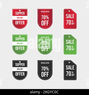 Special offer badge green, black, and red. Up to 70 percent discount tag collection. Super offer badge set. Sale badge set. Super offer coupon vector. Stock Vector