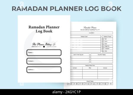 Ramadan planner journal KDP interior. Ramadan activity and fasting experience tracker. KDP interior notebook. Ramadan meal planner and activity tracke Stock Vector