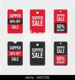 Black and red sales badge. Super Sale discount badge with black and red color. Offer badge collection. Mega sales badge set. Discount sticker collecti Stock Vector