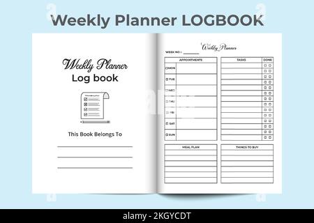 KDP interior weekly planner log book. Weekly work list journal template. KDP interior notebook. Weekly planner log book template. KDP interior weekly Stock Vector
