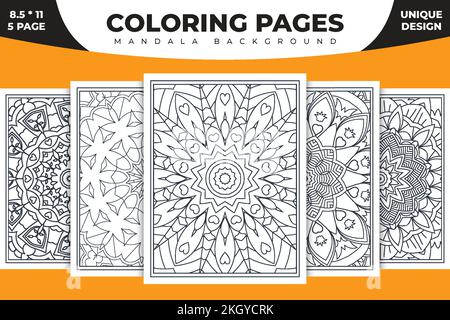 Flower mandala KDP interior line art vector. Mandala pattern set. Decoration mandala coloring page pattern bundle. Vintage Arabic decoration elements. Stock Vector
