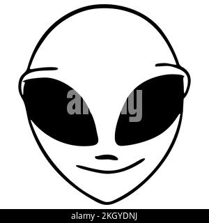 black contour graphic drawing of an alien face on a white background, isolated element, decor Stock Photo
