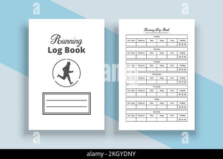Running log book KDP interior. Weekly exercise tracker journal template. KDP interior notebook. Weekly running log book template. Running notebook KDP Stock Vector