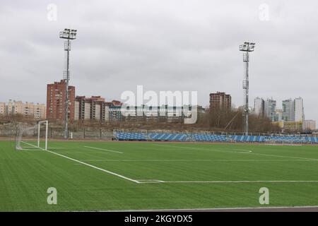 New football field on Parachute Street in the Primorsky district of St. Petersburg, Russia Stock Photo