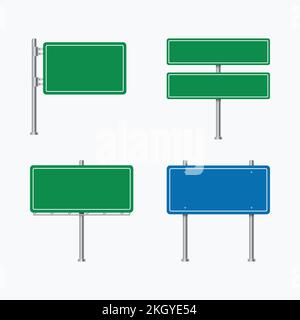 Road billboard vector. Blank advertising billboard. Blue, green road signs. Set of highway signs isolated on a white background. Colorful street signs Stock Vector