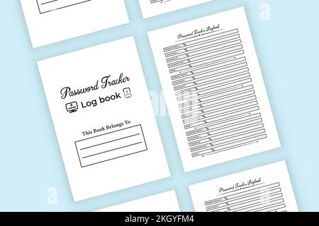 Password tracker KDP interior journal template. Password tracker log book template. Website information and password tracker notebook KDP interior. KD Stock Vector