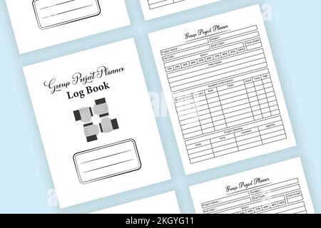 KDP interior group project planner logbook. Students group project tracker interior. KDP interior notebook. Group project planner and task tracker KDP Stock Vector