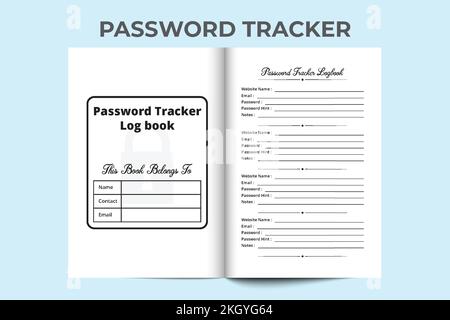 KDP interior password tracker notebook. Website information log book interior. Password and website information tracker journal interior. KDP interior Stock Vector