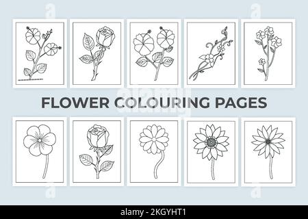 Coloring page with vintage flowers. Hand Drawn floral ornament. Coloring page for kids. Flower outline pattern for coloring pages. Black and white doo Stock Vector