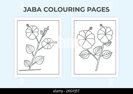 Jaba flower coloring page. Black and white flower ornament. Floral ornament drawing. Jaba flower doodle outline vector. Kids coloring page. Jaba line Stock Vector