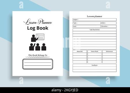 Lesson planner logbook KDP interior. Educational organization planner and study tracker notebook. KDP interior journal. Teachers lesson planner logboo Stock Vector