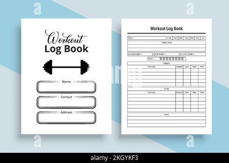 Workout log book KDP interior. Gym workout tracker notebook interior. KDP interior journal template. Daily exercise tracker Log book KDP interior. Wor Stock Vector