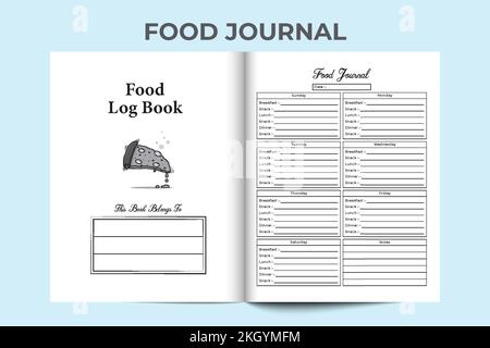 Food journal KDP interior. Daily food habit tracker and food information checker template. KDP interior logbook. Food scheduling and daily meal planne Stock Vector