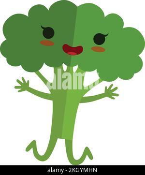 Green broccoli laughing. Cartoon vegetable with kawaii face Stock Vector