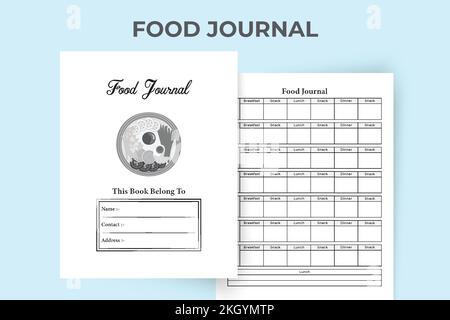 Weekly Food planner KDP interior. Food habit tracker and weekly food routine notebook template. KDP interior journal. Food scheduling and information Stock Vector