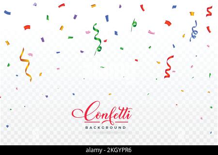 Confetti vector illustration for the carnival background. Multicolor party tinsel and confetti falling. Colorful confetti isolated on transparent back Stock Vector