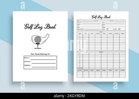 Golf log book KDP interior. Golf game score tracker and cart information checker template. KDP interior notebook. Golf total score calculator and loca Stock Vector